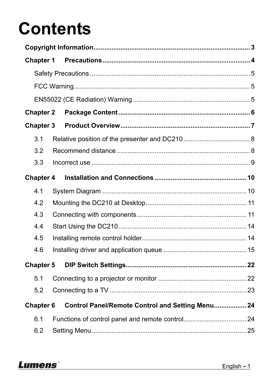 Lumens Technology DC210 User Manual | Page 2 / 40