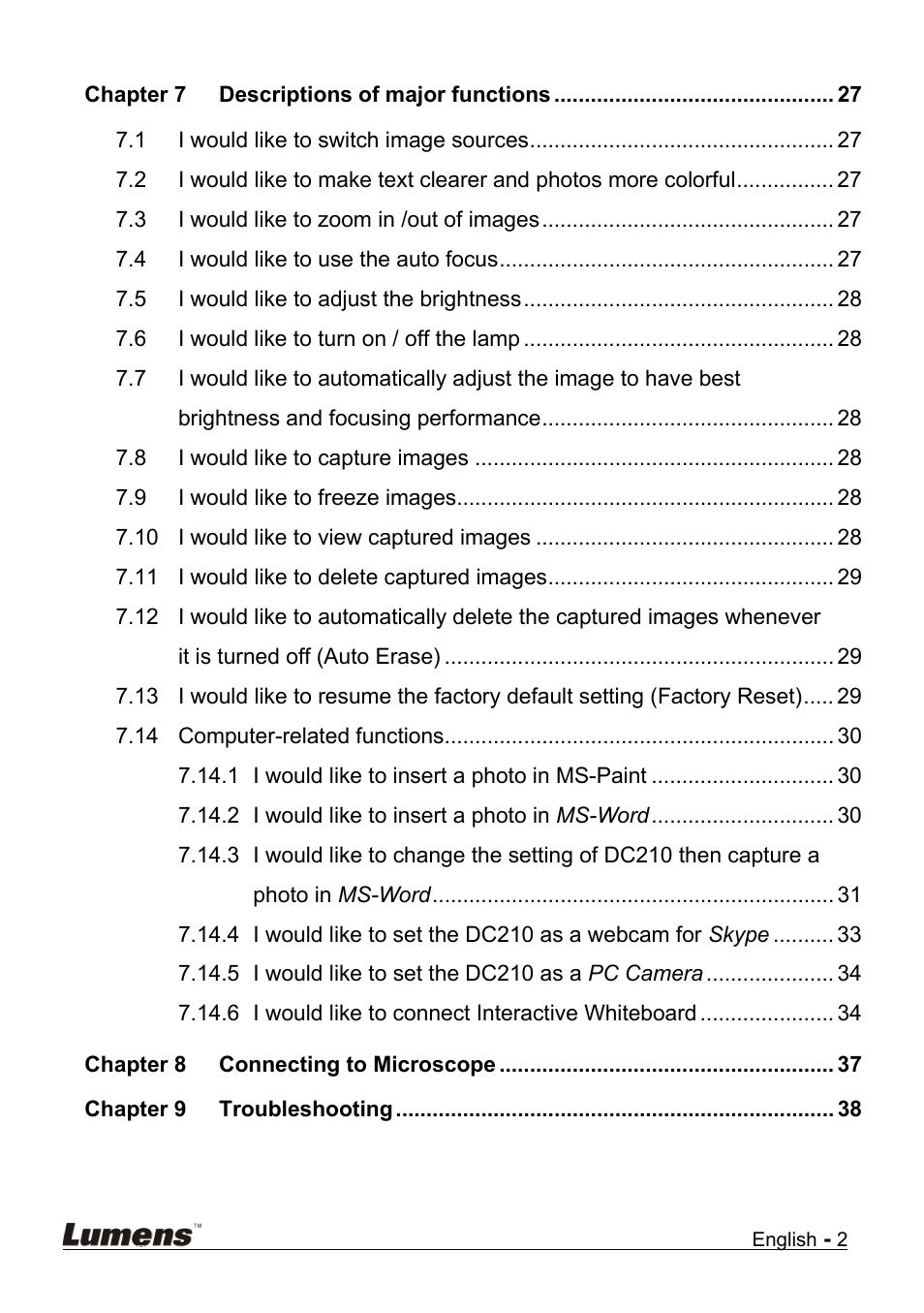 Lumens Technology DC210 User Manual | Page 3 / 40