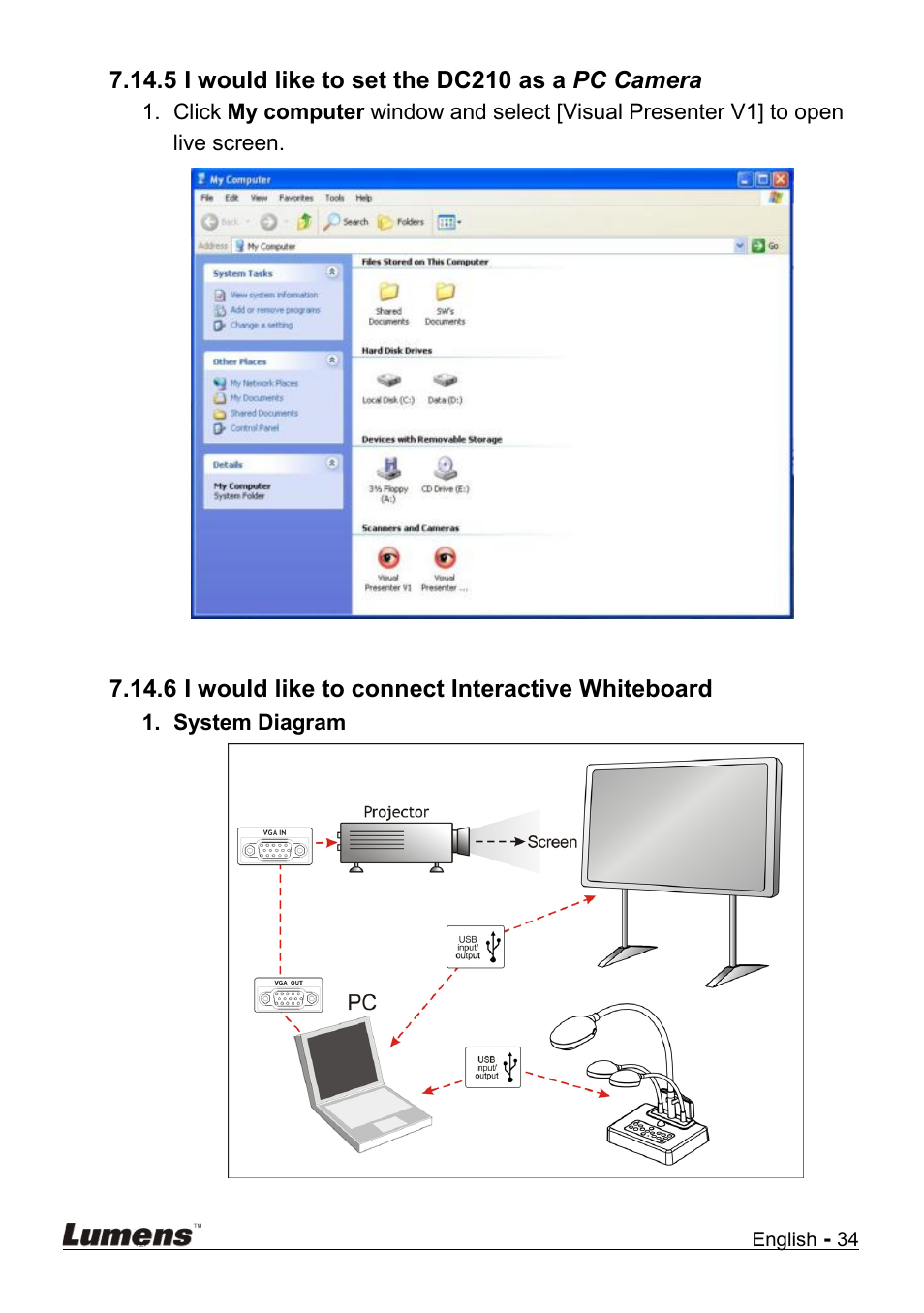 I would like to set the dc210 as a pc camera, I would like to connect interactive whiteboard | Lumens Technology DC210 User Manual | Page 35 / 40