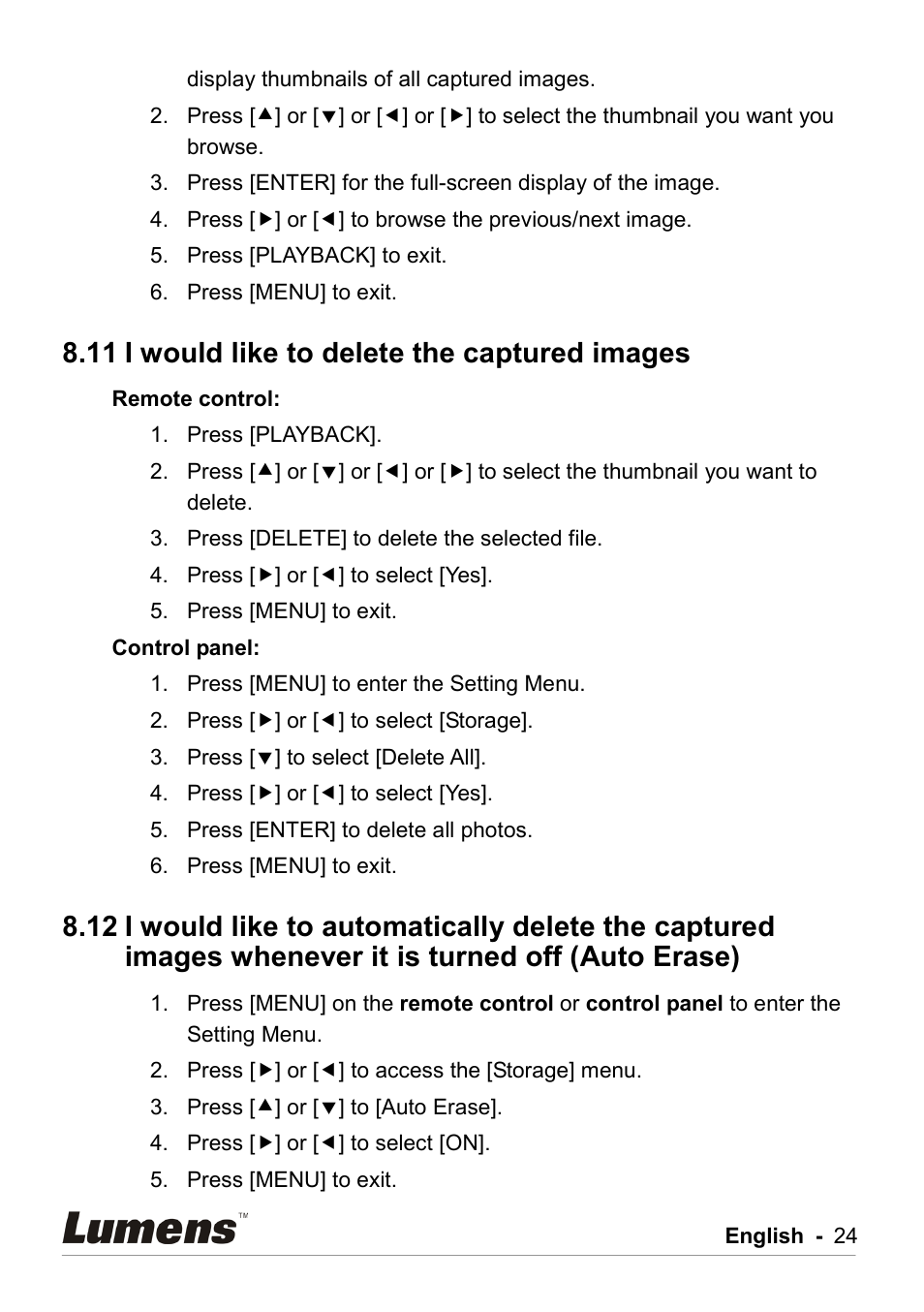 I would like to delete the captured images, It is turned off (auto erase), 11 i would like to delete the captured images | Lumens Technology DC211 User Manual | Page 25 / 34