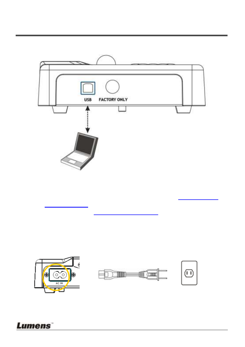 Chapter 4, Installation and connections, System diagram | Mounting the dc235 at desktop, Connecting with components, Chapter 4 installation and connections, 1 system diagram, 2 mounting the dc235 at desktop, 3 connecting with components | Lumens Technology DC235 User Manual | Page 11 / 24