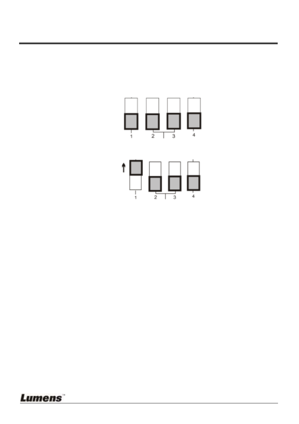 Chapter 5, Dip switch settings, Sxga output (default values) | Xga output, Chapter 5 dip switch settings, 1 sxga output (default values), 2 xga output | Lumens Technology DC235 User Manual | Page 14 / 24