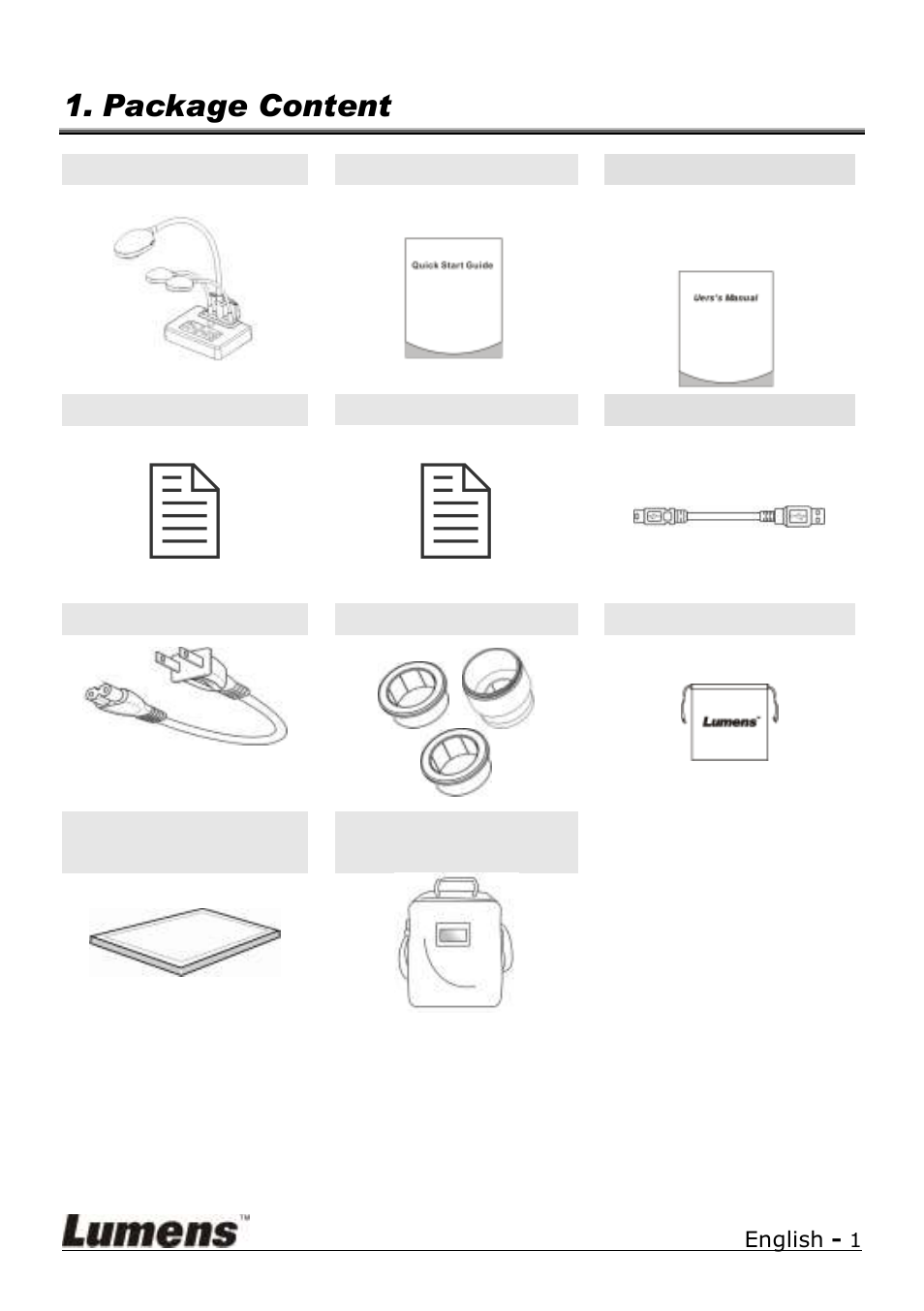 Package content | Lumens Technology DC235 Quick Start User Manual | Page 2 / 4
