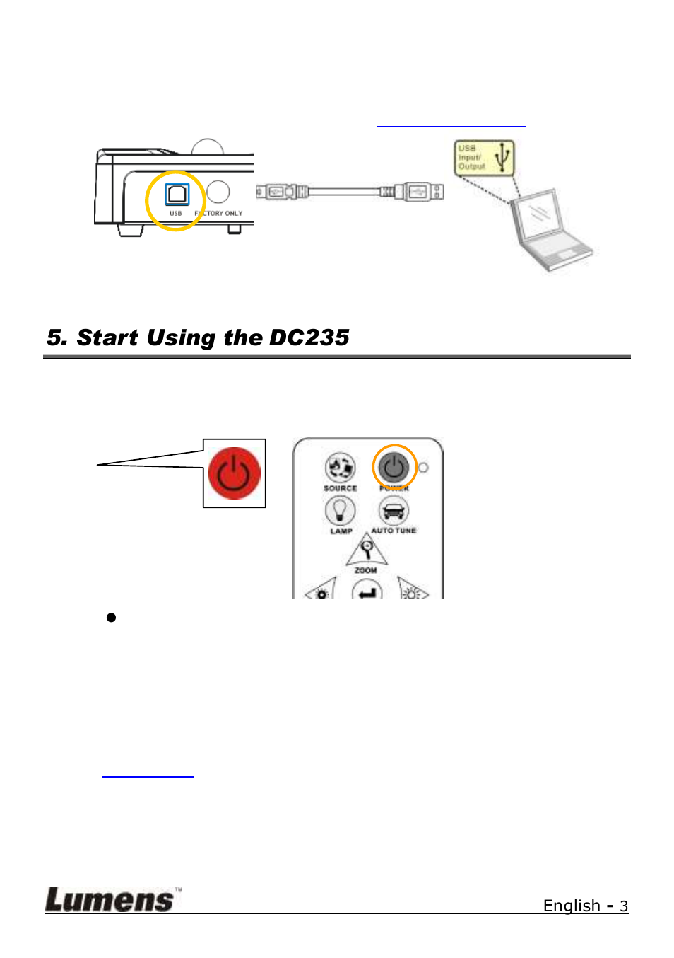 Start using the dc235 | Lumens Technology DC235 Quick Start User Manual | Page 4 / 4