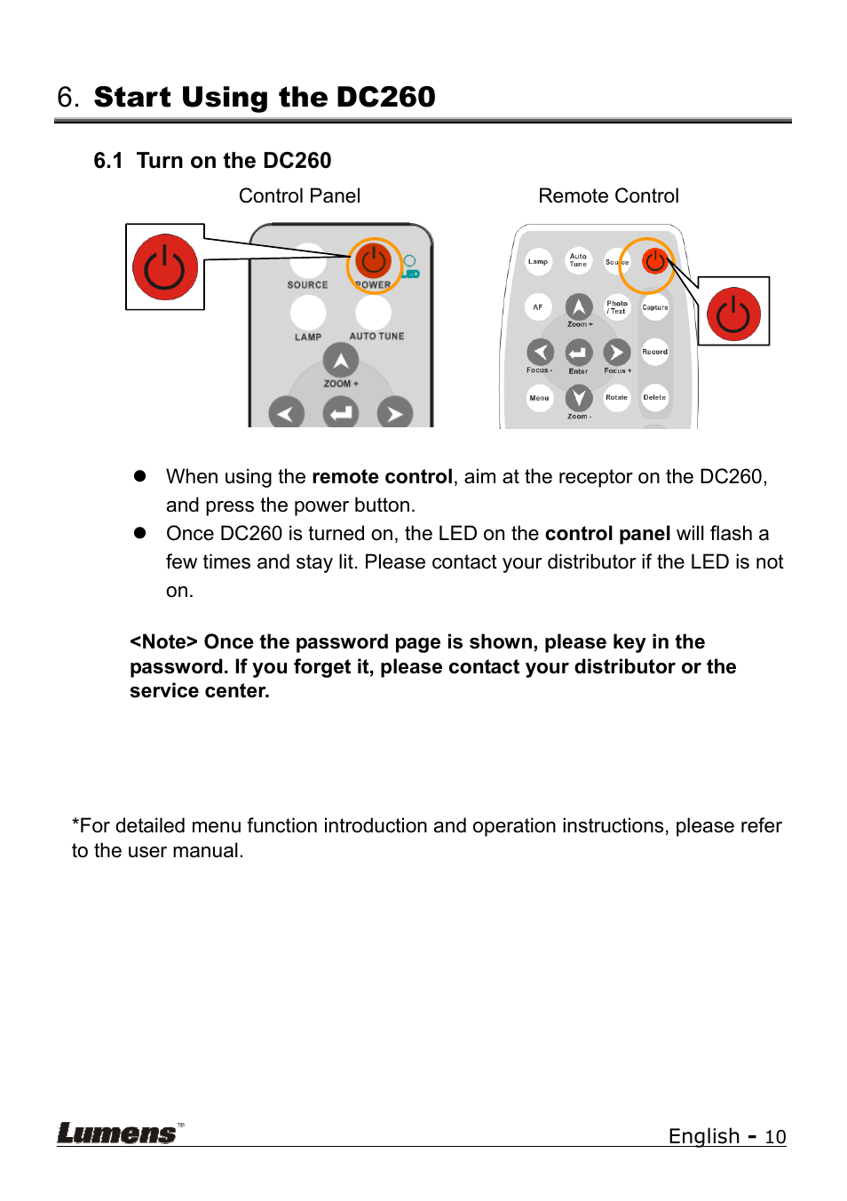 Start using the dc260 | Lumens Technology DC260 Quick Start User Manual | Page 11 / 11