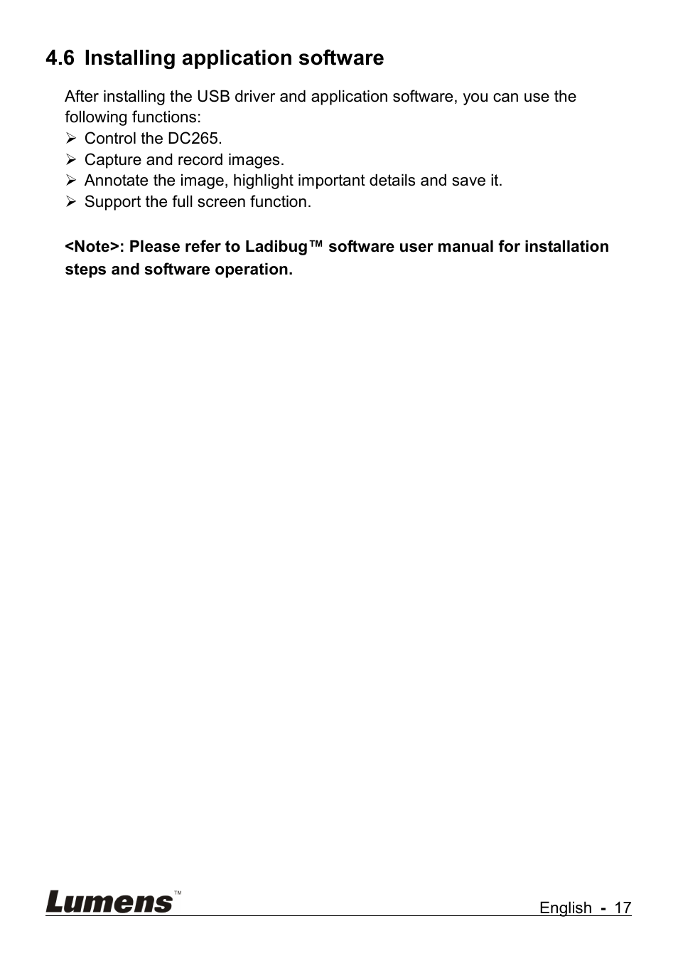 Installing application software, 6 installing application software | Lumens Technology DC265 User Manual | Page 18 / 44