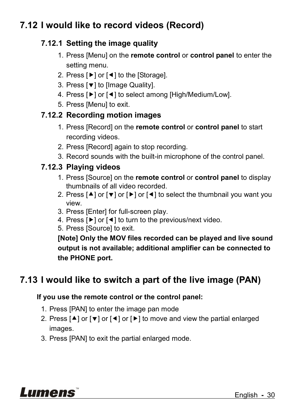 I would like to record videos (record), 12 i would like to record videos (record) | Lumens Technology DC265 User Manual | Page 31 / 44