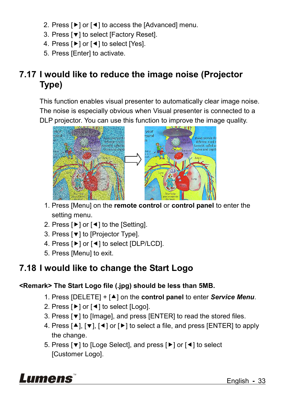I would like to change the start logo, 18 i would like to change the start logo | Lumens Technology DC265 User Manual | Page 34 / 44