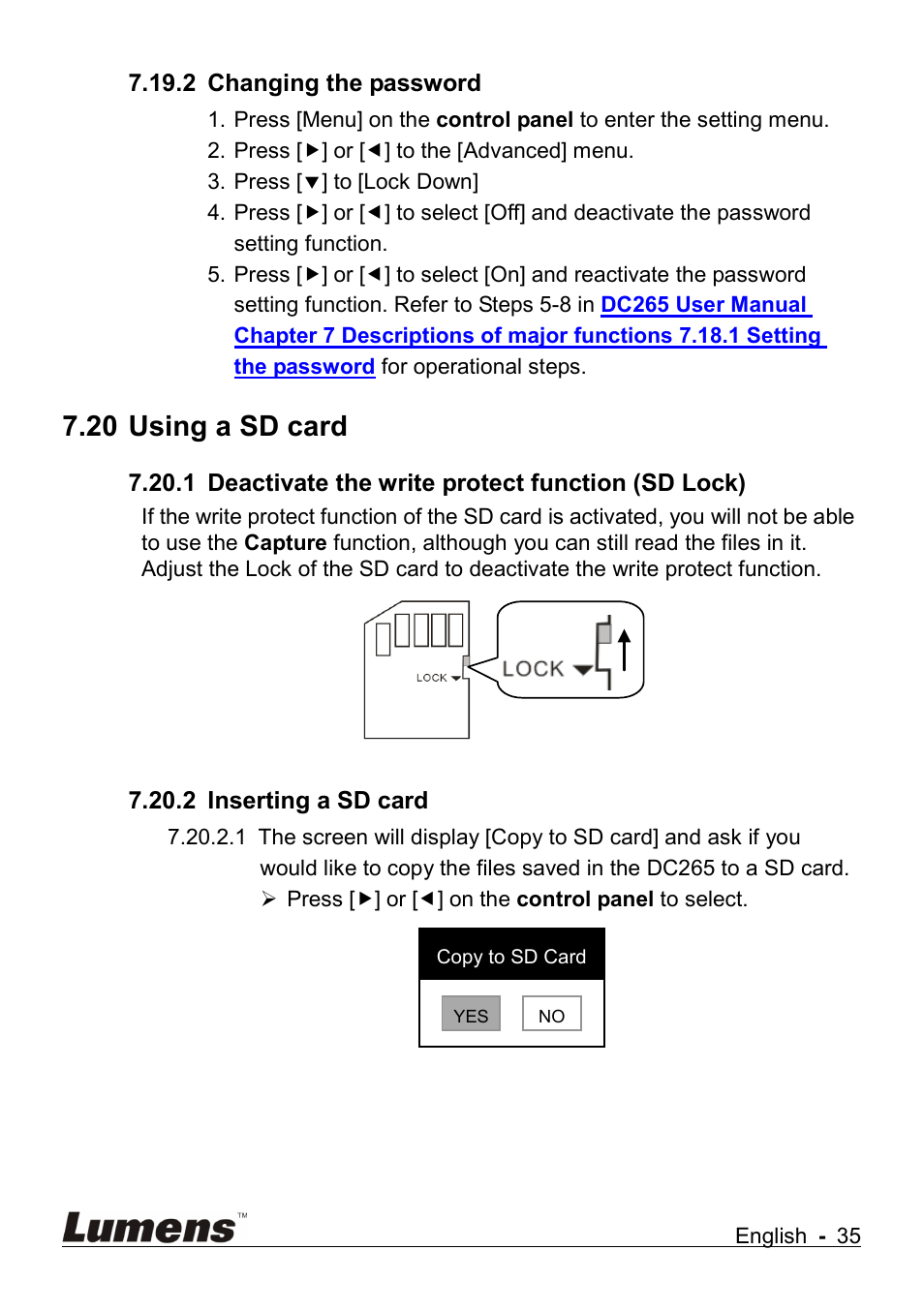 Using a sd card, 20 using a sd card | Lumens Technology DC265 User Manual | Page 36 / 44