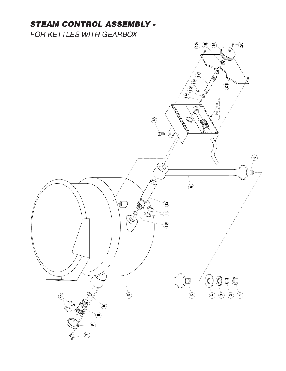Steam control assembly - for kettles with gearbox | Cleveland Range SD-1600-K1220 User Manual | Page 14 / 23