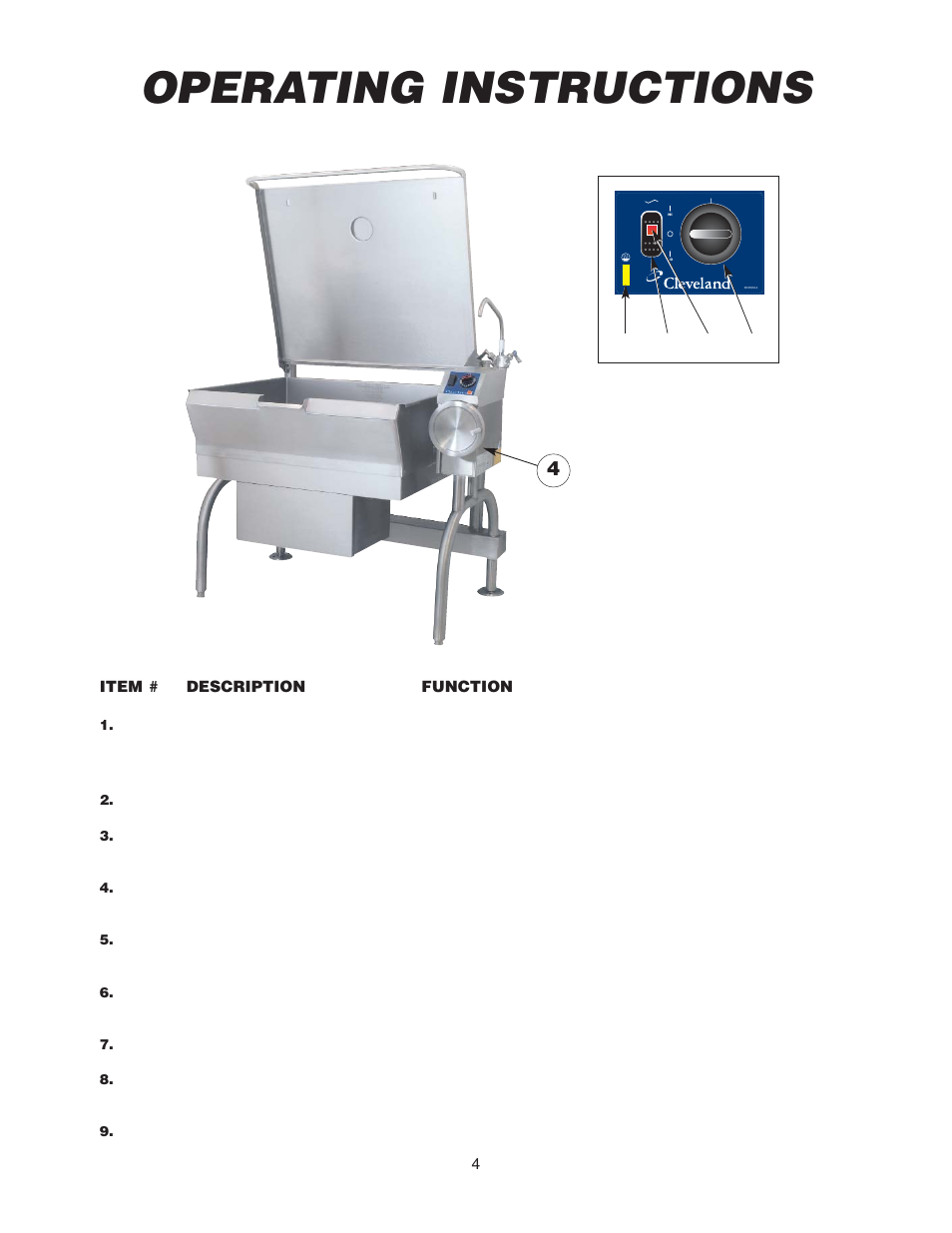 Operating instructions | Cleveland Range SGL-30-T1 User Manual | Page 7 / 28