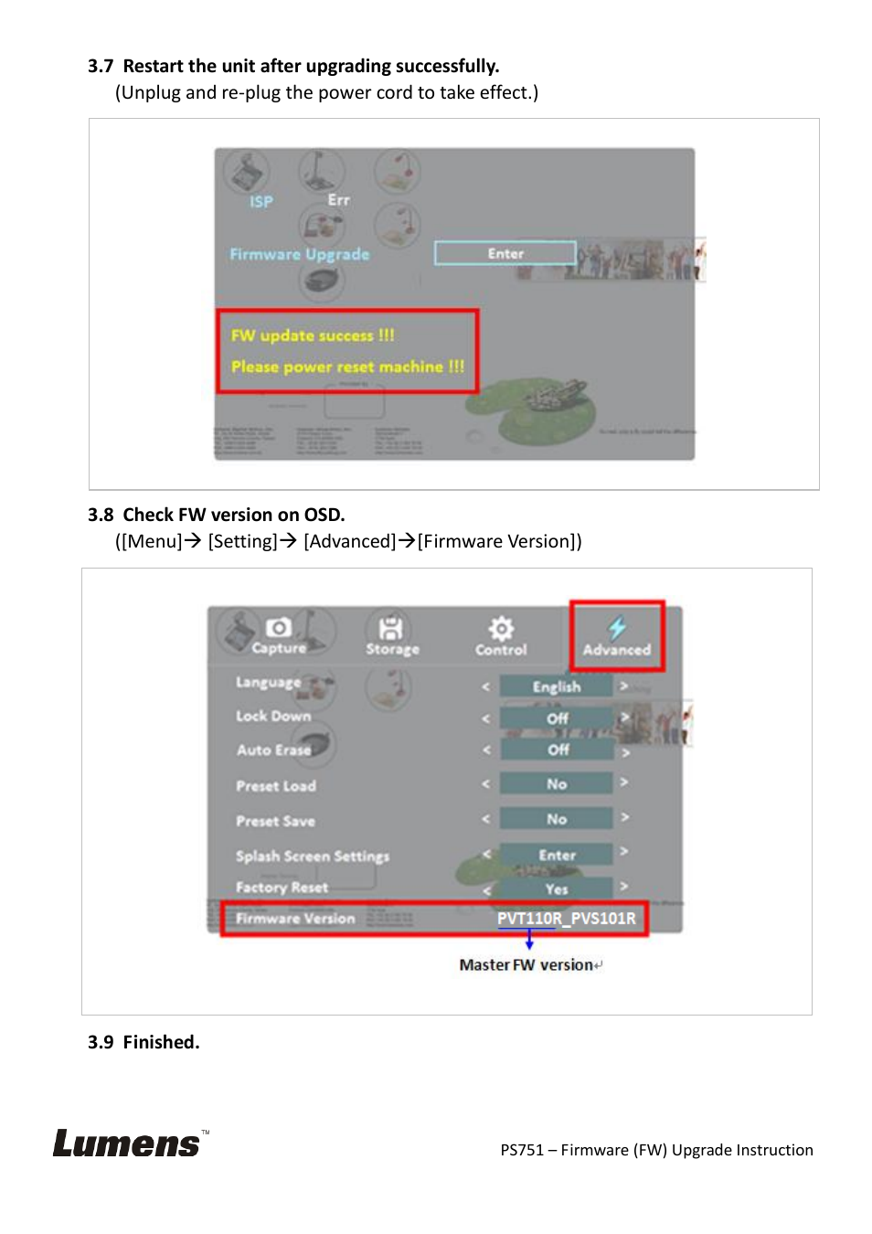 Lumens Technology PS751 Firmware Upgrade Instruction User Manual | Page 8 / 8