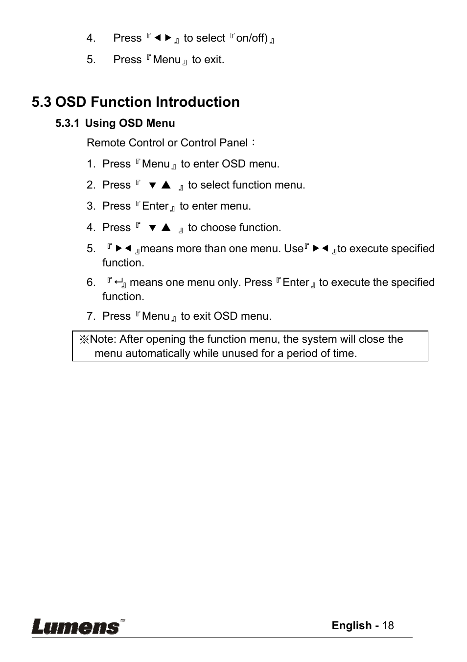 3 osd function introduction | Lumens Technology PS400 User Manual | Page 19 / 23