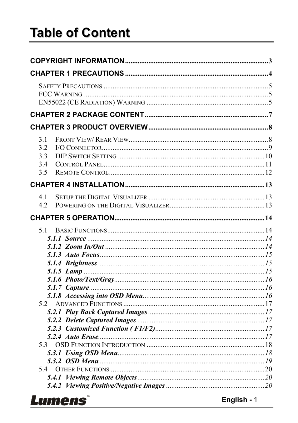 Lumens Technology PS400 User Manual | Page 2 / 23