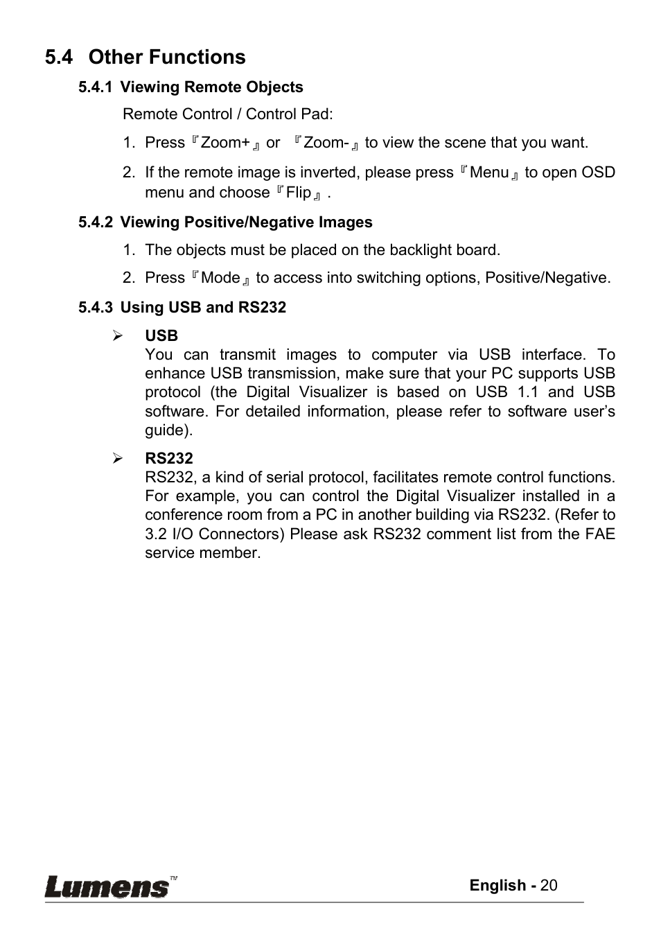 4 other functions | Lumens Technology PS400 User Manual | Page 21 / 23