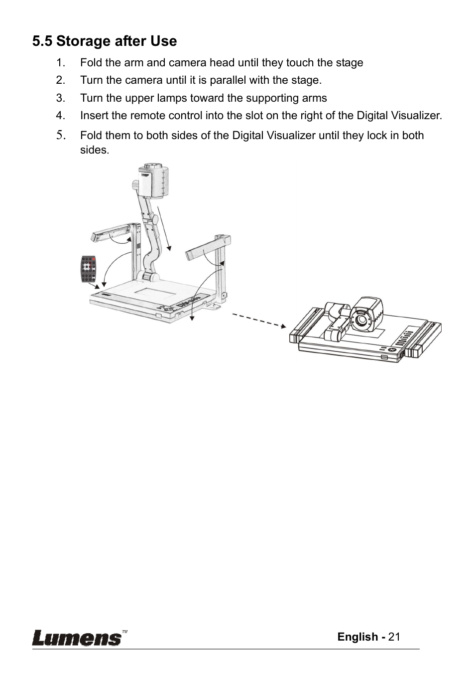 5 storage after use | Lumens Technology PS400 User Manual | Page 22 / 23