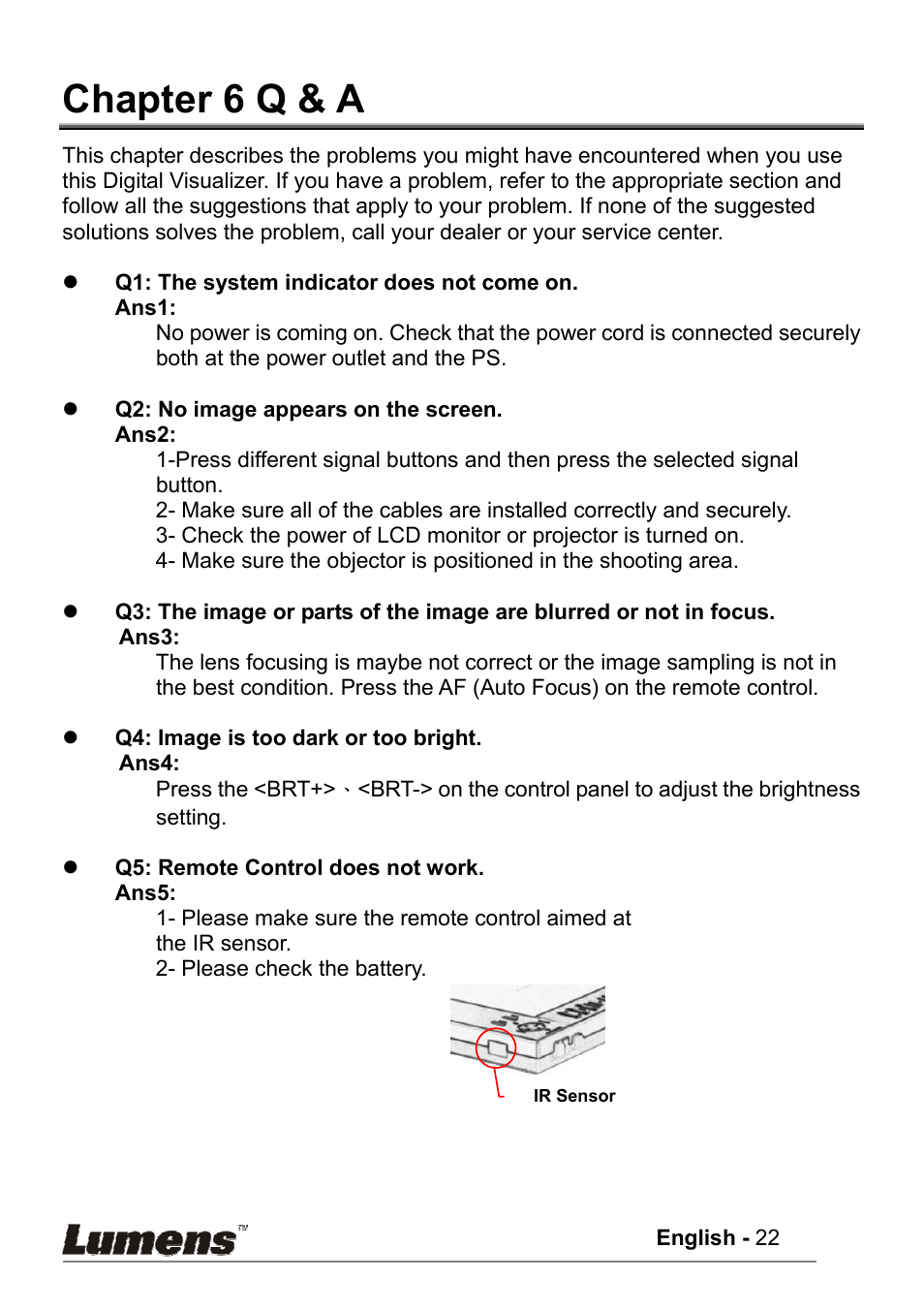 Chapter 6 q & a | Lumens Technology PS400 User Manual | Page 23 / 23