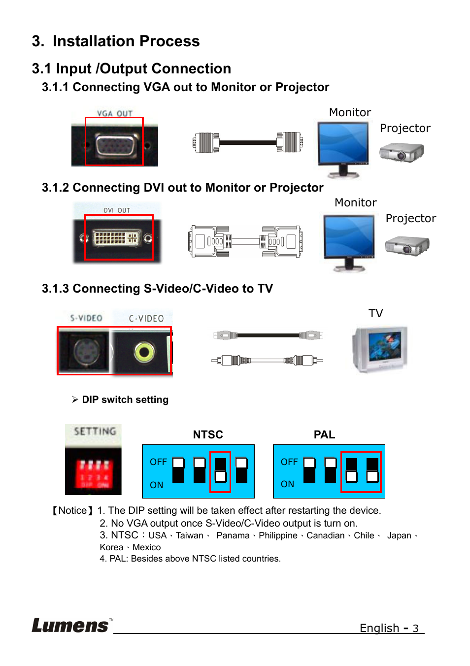 Installation process, 1 input /output connection | Lumens Technology PS400 Quick Start User Manual | Page 3 / 8