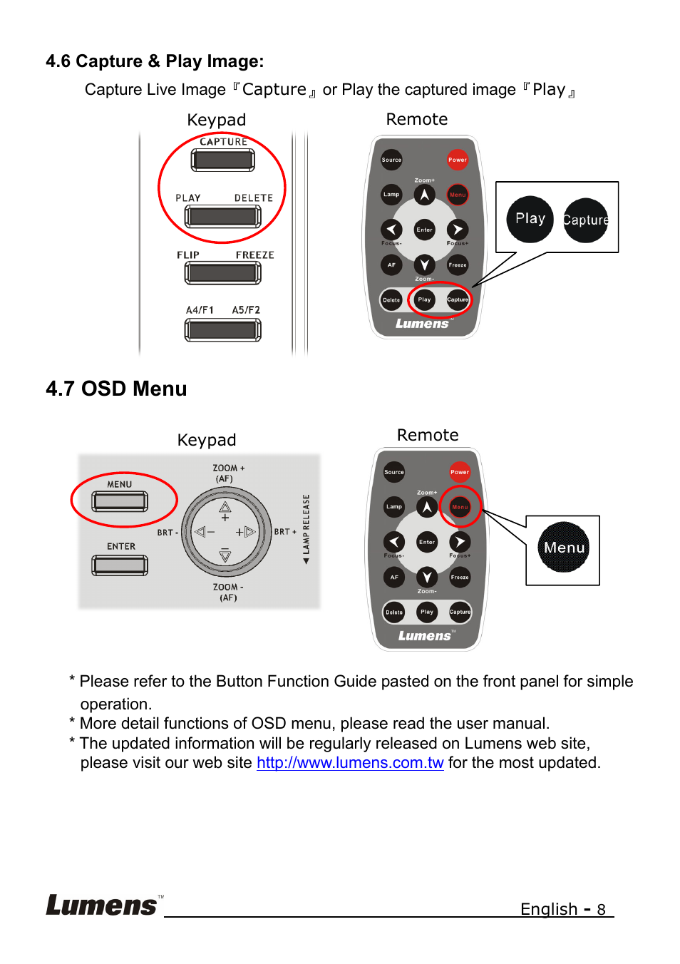 7 osd menu | Lumens Technology PS400 Quick Start User Manual | Page 8 / 8