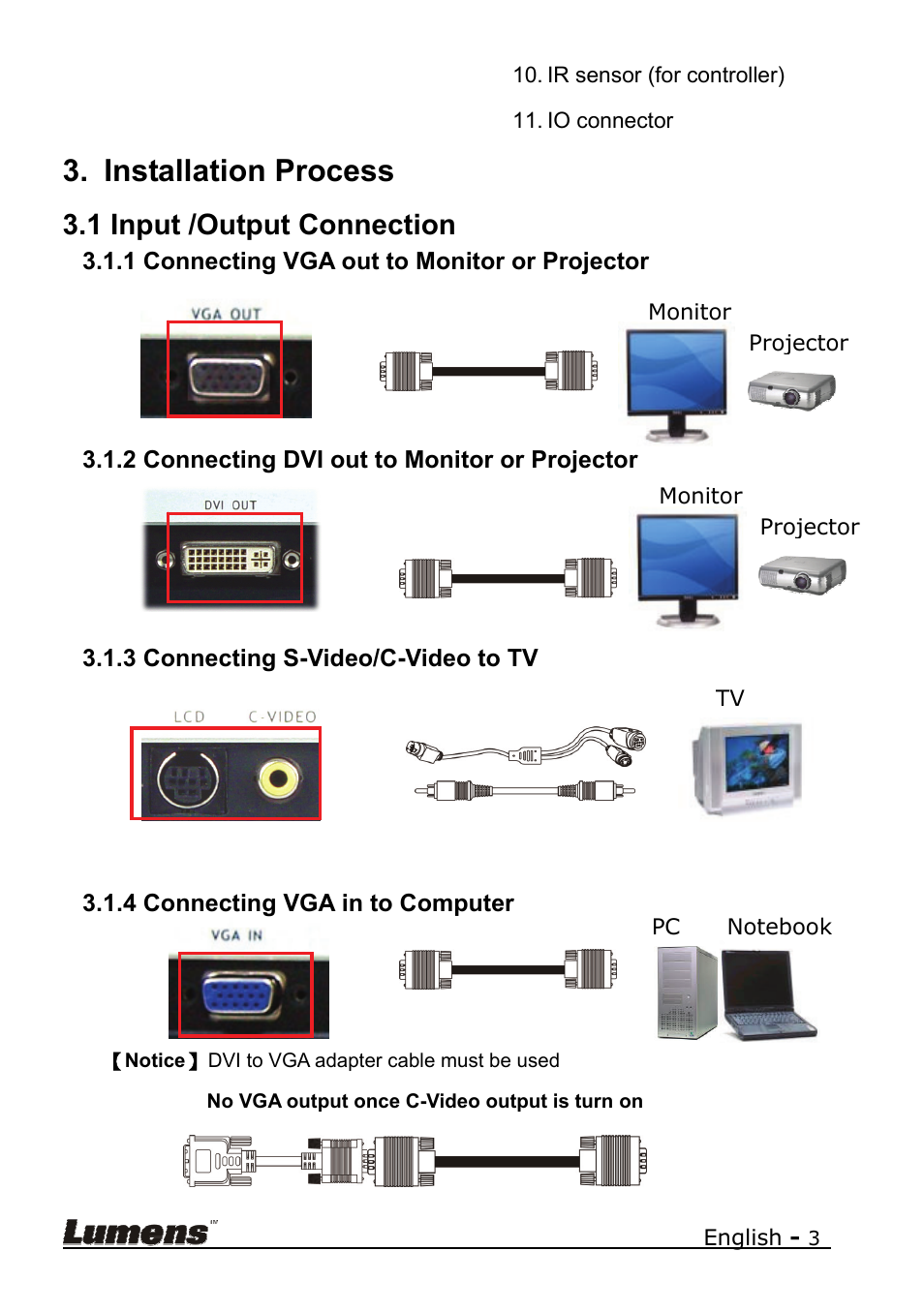 Installation process, 1 input /output connection | Lumens Technology PS600 Quick Start User Manual | Page 3 / 8