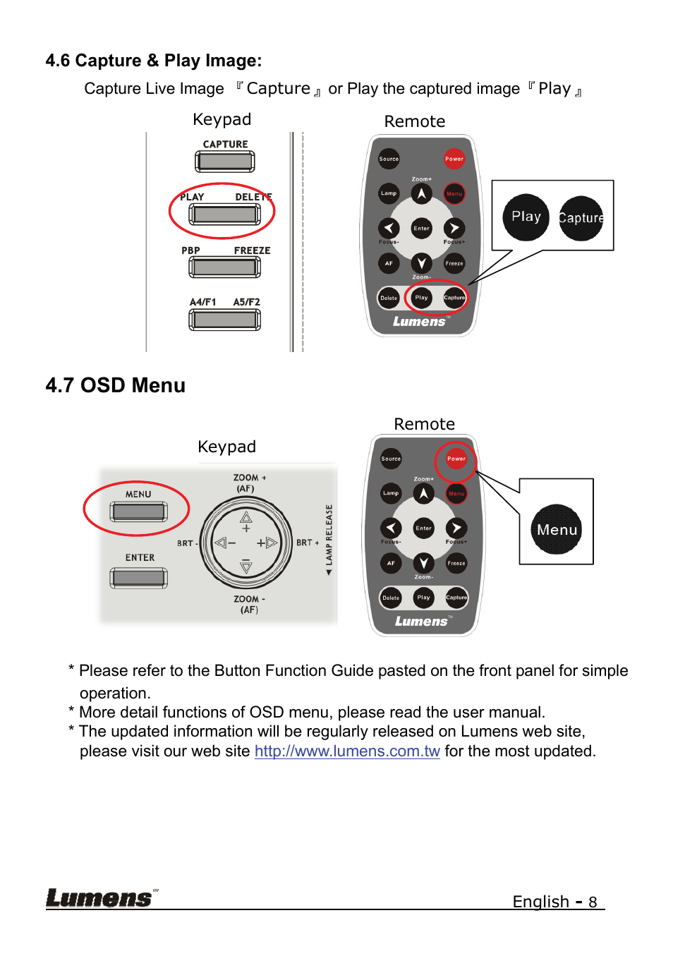 7 osd menu | Lumens Technology PS600 Quick Start User Manual | Page 8 / 8