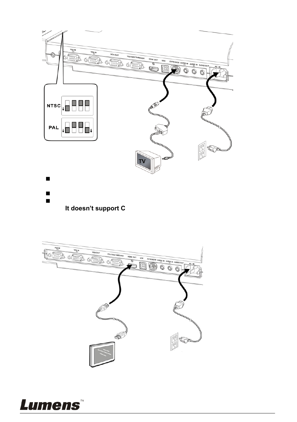 Connecting to a tv, Connecting to an hdtv, 6 connecting to a tv | 7 connecting to an hdtv | Lumens Technology PS650 User Manual | Page 12 / 39