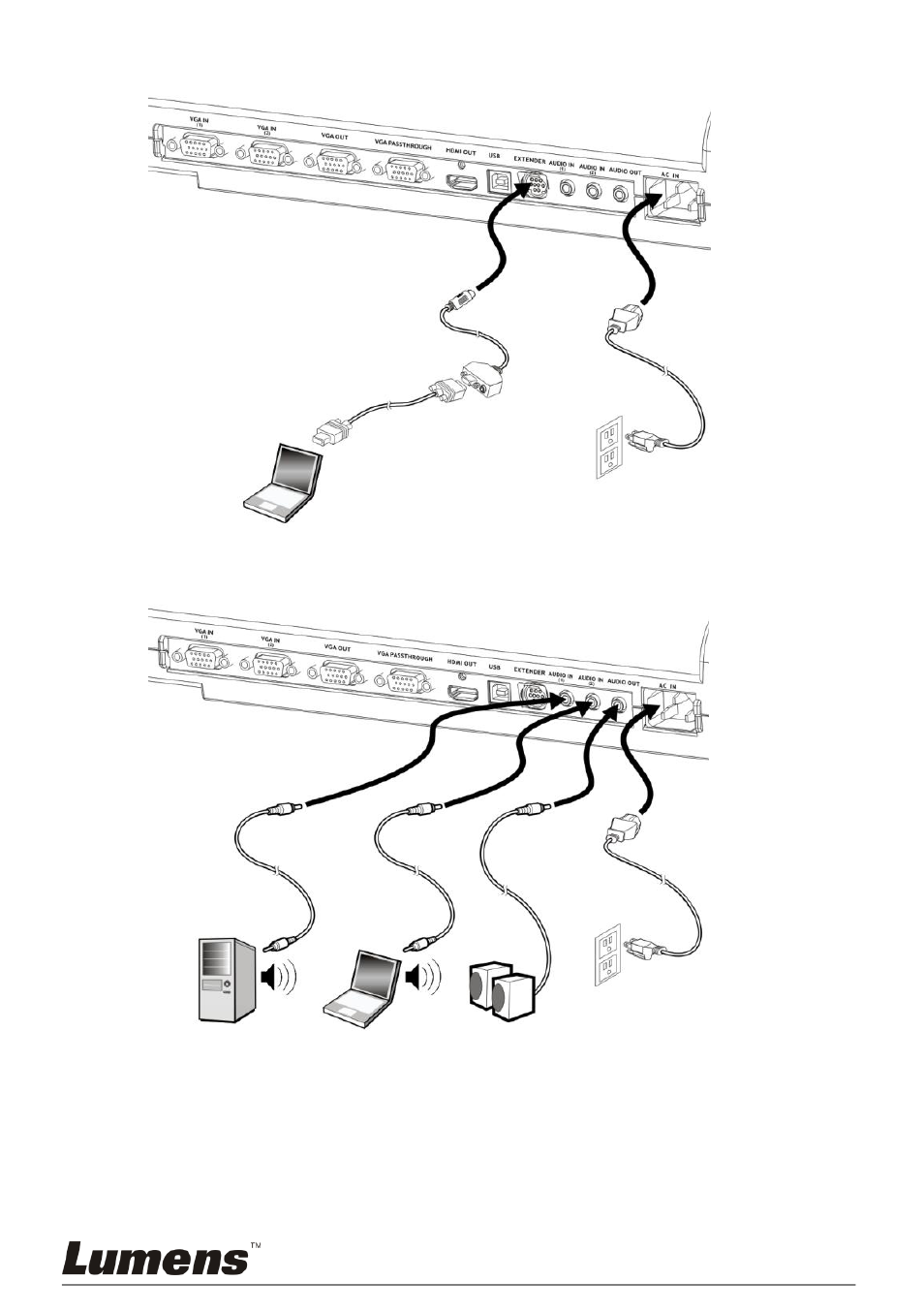 Connecting to a computer with rs232, Connecting to audio input and output, 8 connecting to a computer with rs232 | 9 connecting to audio input and output | Lumens Technology PS650 User Manual | Page 13 / 39