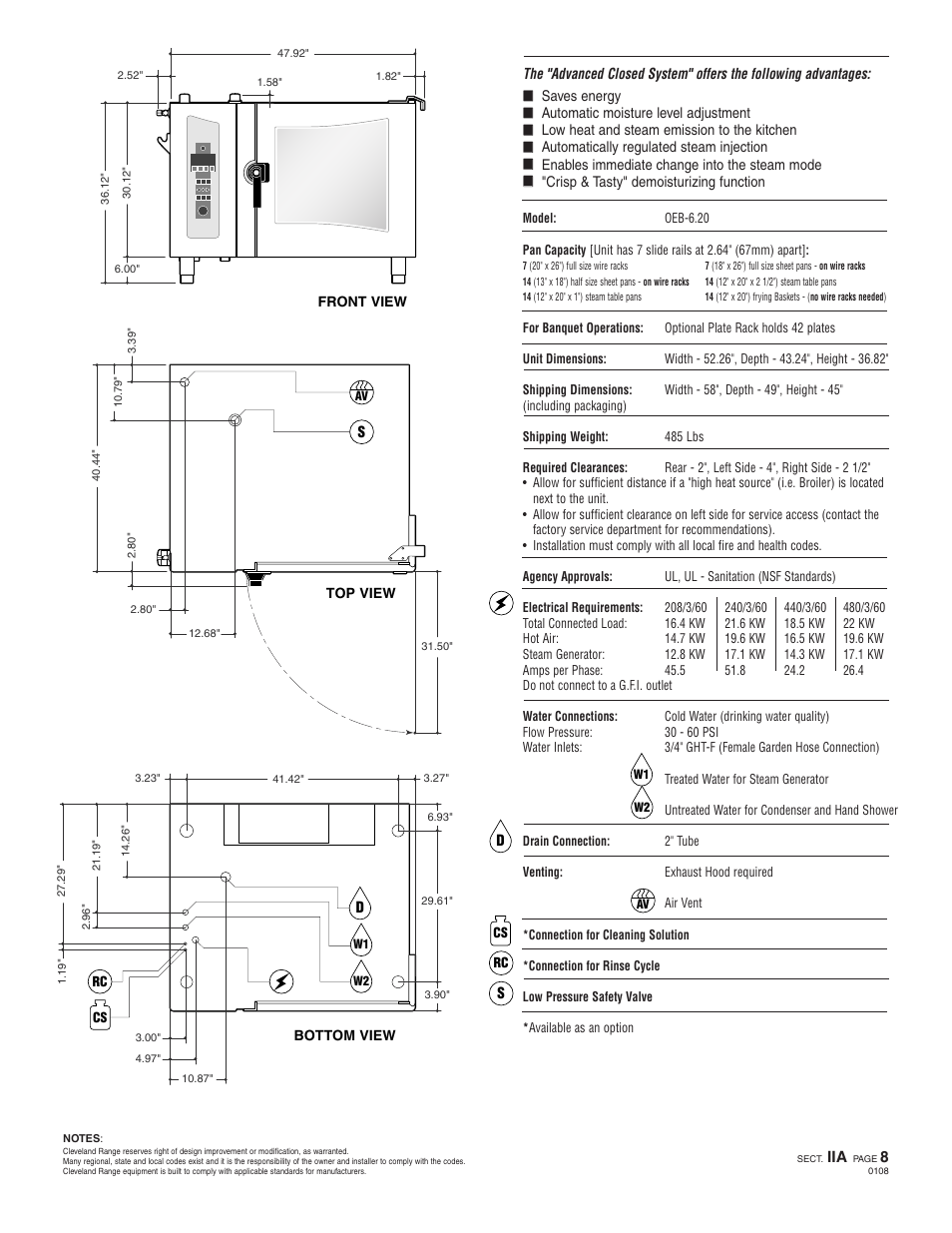 Oeb 6.20, Ogs 6.20 | Cleveland Range OEB-6.20 User Manual | Page 2 / 2