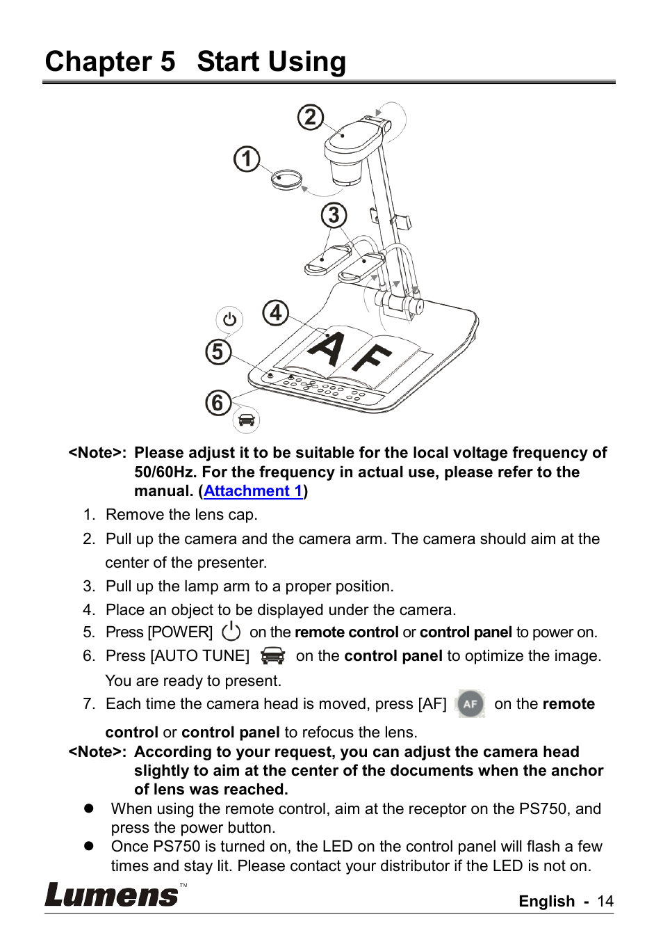 Chapter 5, Start using, Chapter 5 start using | Lumens Technology PS750 User Manual | Page 15 / 44