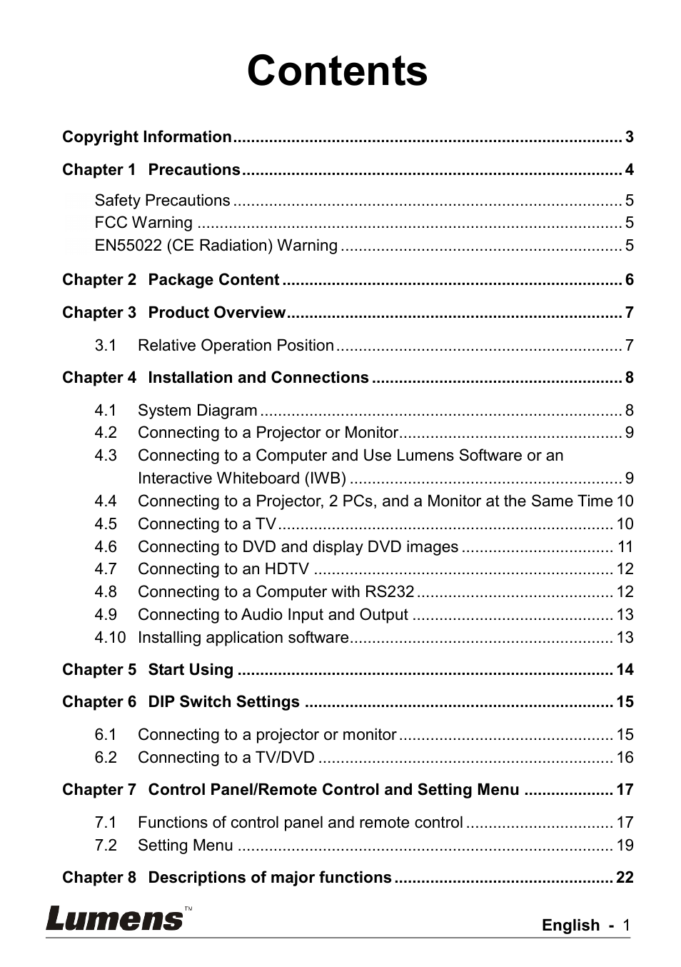 Lumens Technology PS750 User Manual | Page 2 / 44