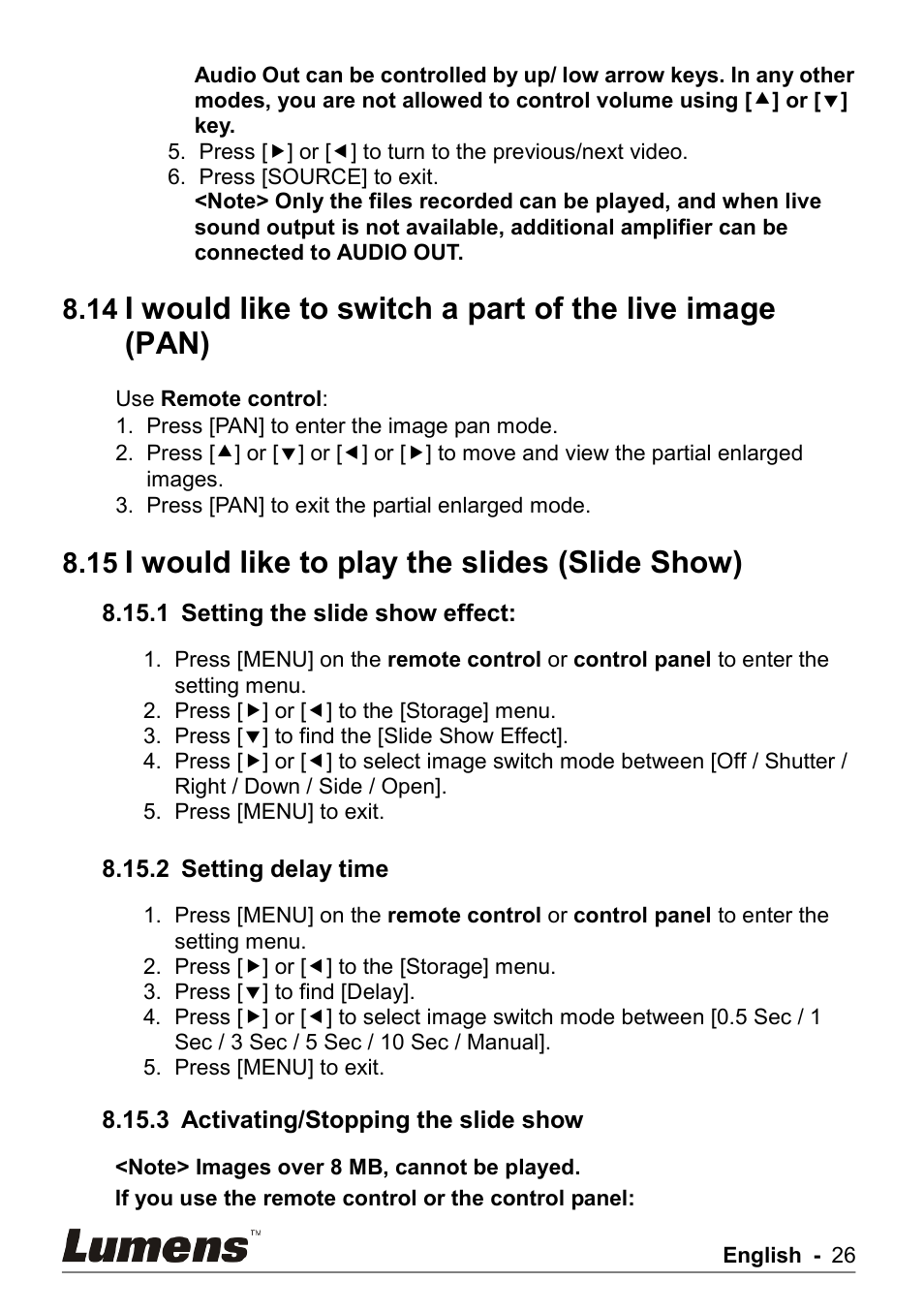 I would like to play the slides (slide show) | Lumens Technology PS750 User Manual | Page 27 / 44