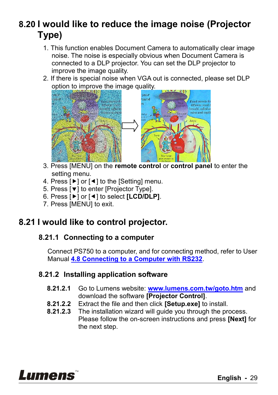 I would like to control projector, 21 i would like to control projector | Lumens Technology PS750 User Manual | Page 30 / 44