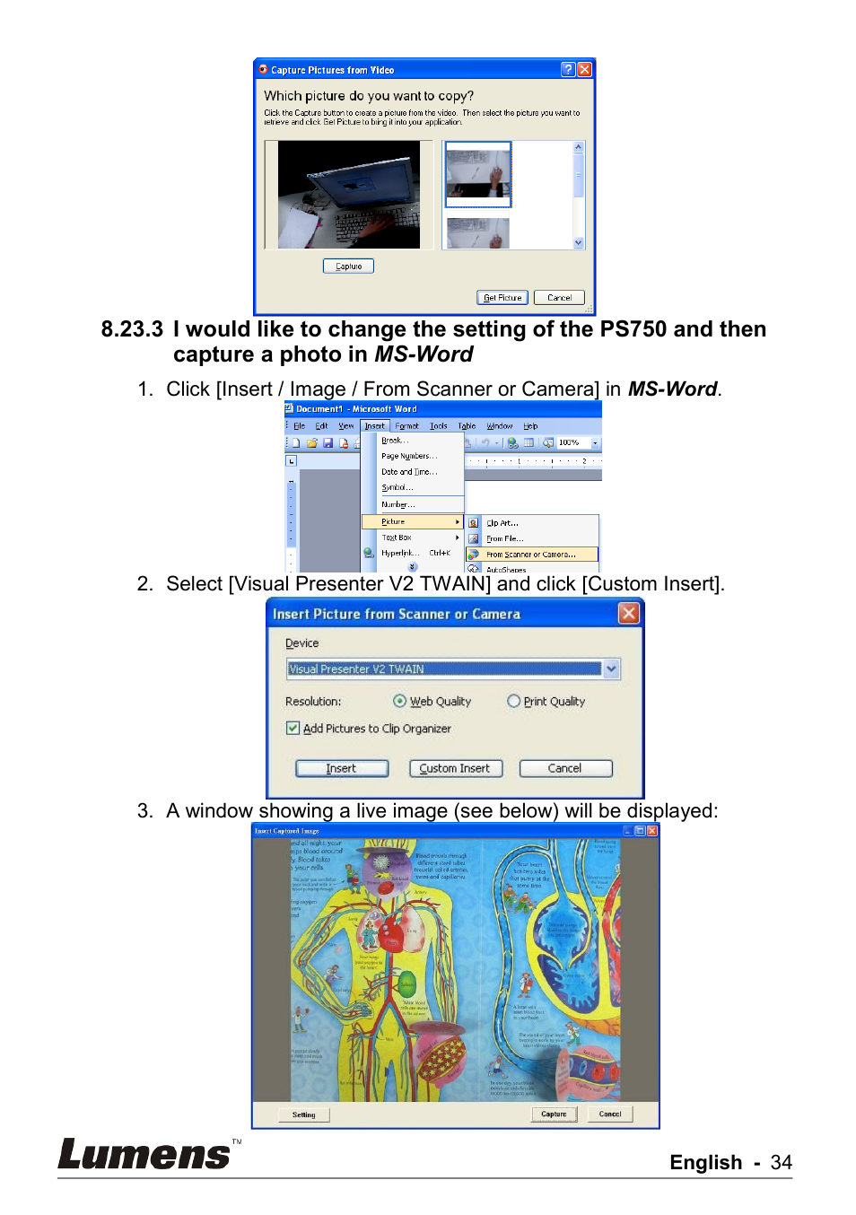 Lumens Technology PS750 User Manual | Page 35 / 44