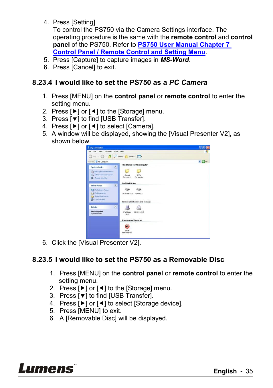 Lumens Technology PS750 User Manual | Page 36 / 44