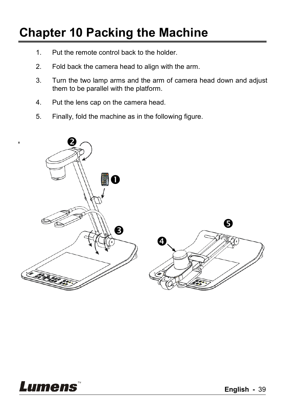 Chapter 10 packing the machine | Lumens Technology PS750 User Manual | Page 40 / 44