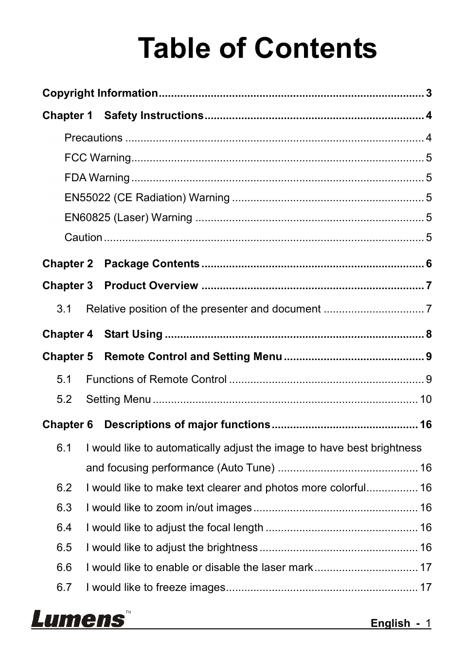 Lumens Technology CL510 User Manual | Page 2 / 42