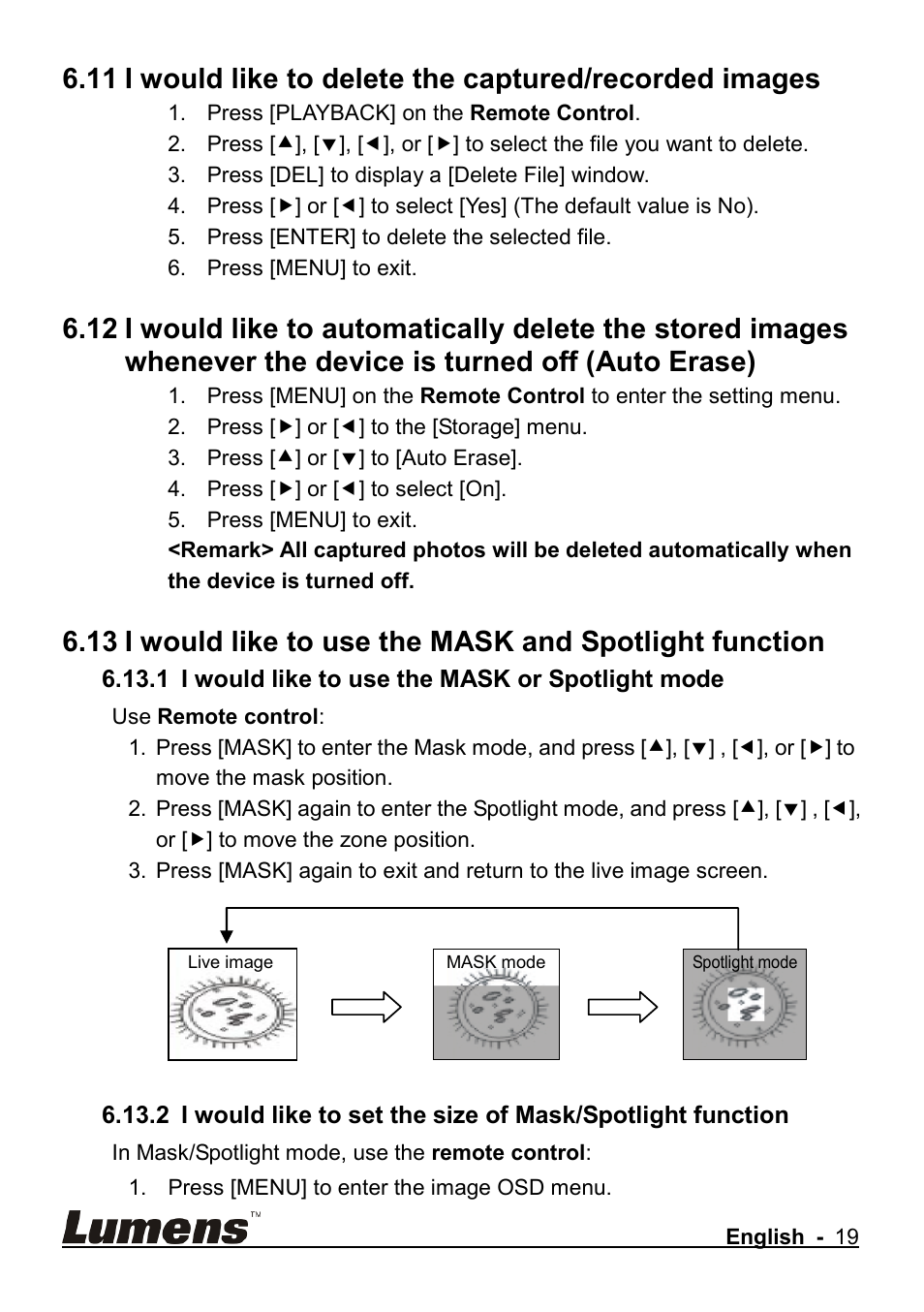 Device is turned off (auto erase) | Lumens Technology CL510 User Manual | Page 20 / 42