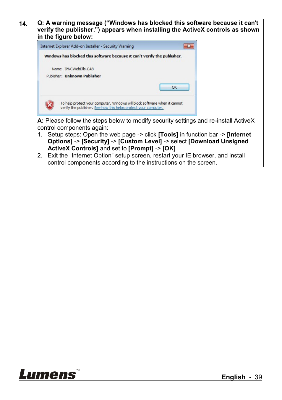 Lumens Technology CL510 User Manual | Page 40 / 42