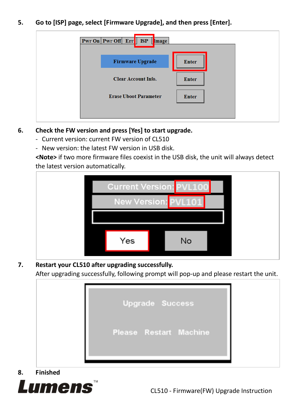 Lumens Technology CL510 Firmware Upgrade Instruction User Manual | Page 2 / 2