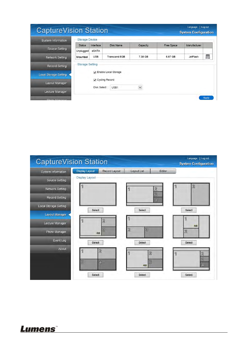 5 local storage setting, 6 layout manager | Lumens Technology VS-LC101 User Manual | Page 32 / 51