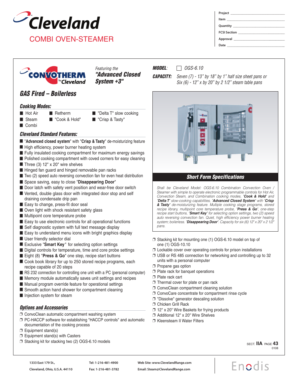 Cleveland Range Combi Oven-Steamer OGS-6.10 User Manual | 2 pages