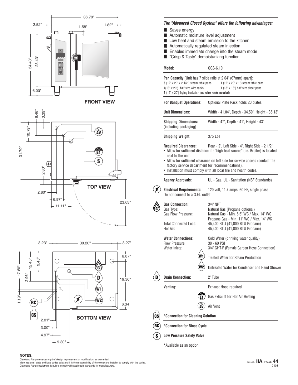 Oeb 6.10, Ogs 6.10 | Cleveland Range Combi Oven-Steamer OGS-6.10 User Manual | Page 2 / 2