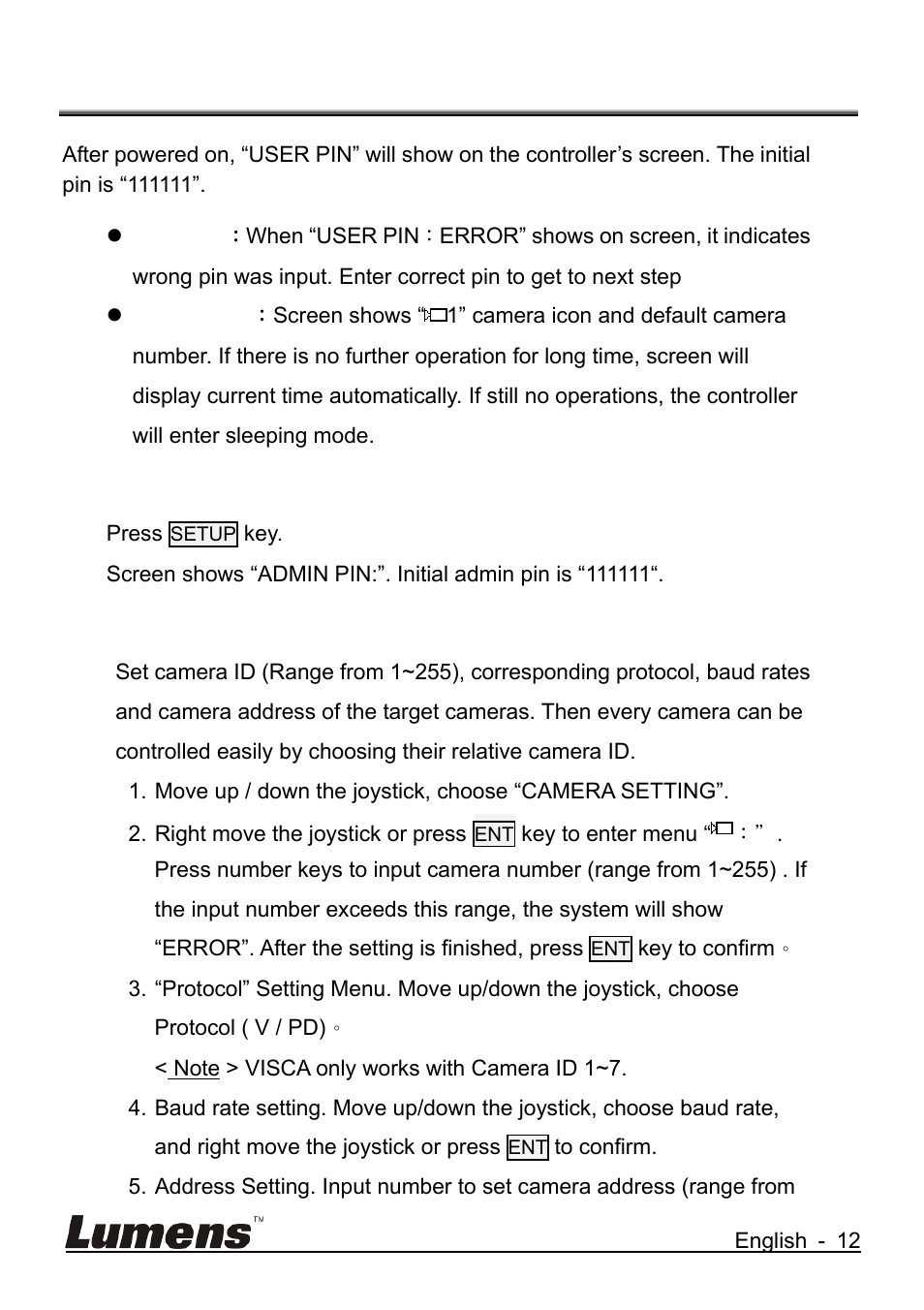 Chapter 4 menu operation, 1 camera setting | Lumens Technology VS-K20 User Manual | Page 13 / 17