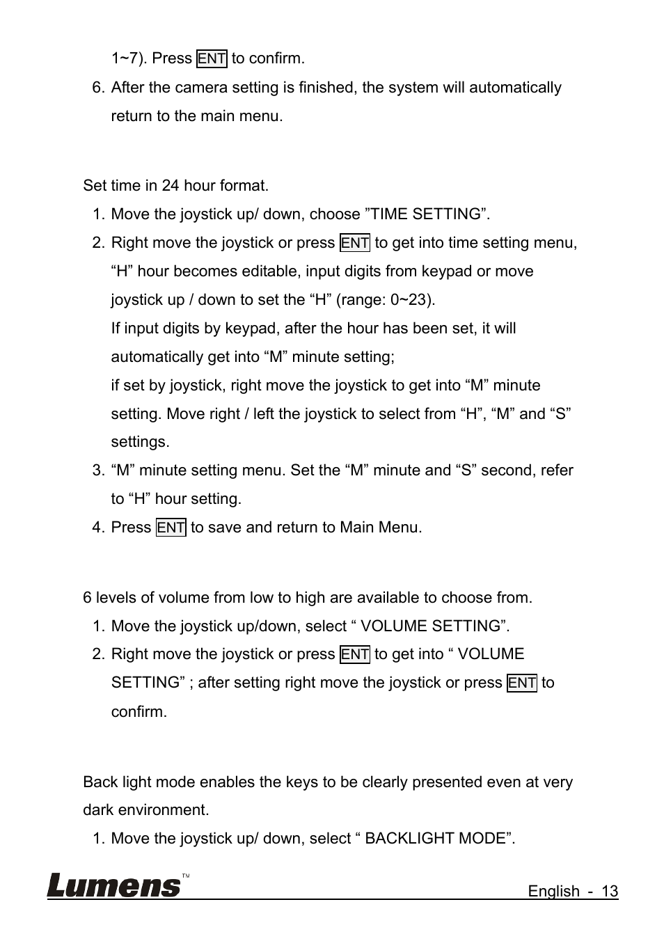 2 time setting, 3 volume setting, 4 backlight setting | Lumens Technology VS-K20 User Manual | Page 14 / 17