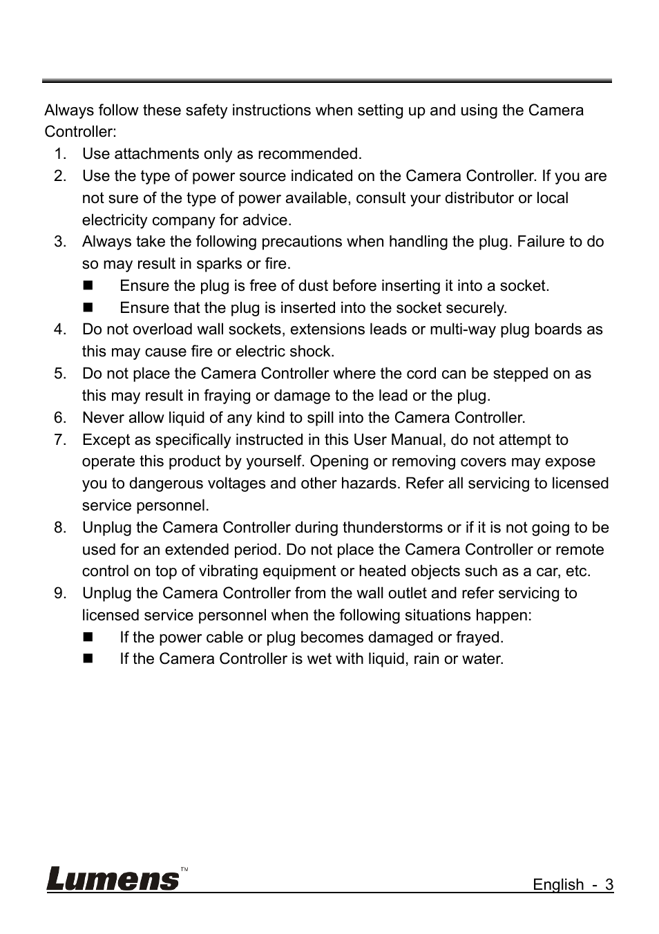 Chapter 1 safety instructions | Lumens Technology VS-K20 User Manual | Page 4 / 17