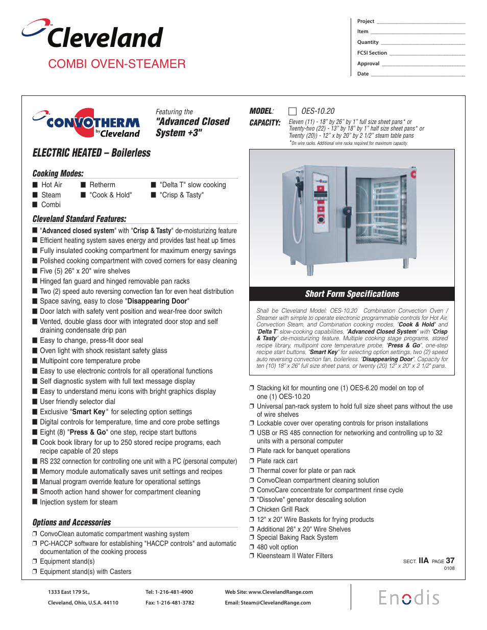 Cleveland Range Convotherm OES-10.20 User Manual | 2 pages