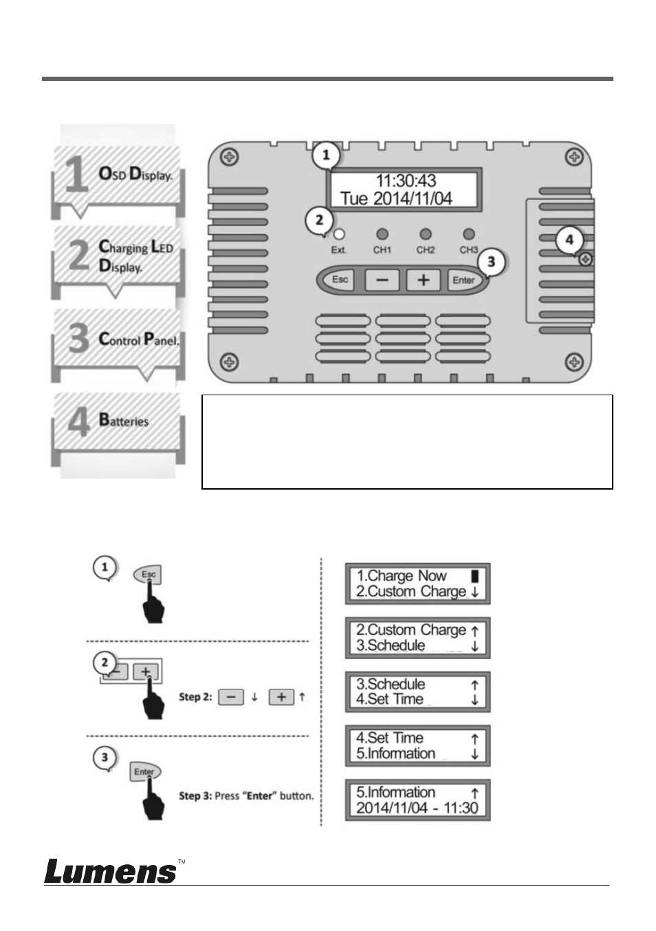Chapter 7 osd timer operation, 1 osd timer appearance, 2 osd control button introduction | Lumens Technology CT-C50 User Manual | Page 14 / 19