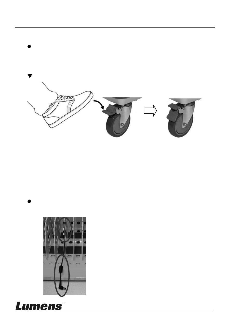 Chapter 4 instruction for installation, 1 park the charging cart, 2 connect the power cord | 3 install the machine | Lumens Technology CT-C50 User Manual | Page 9 / 19