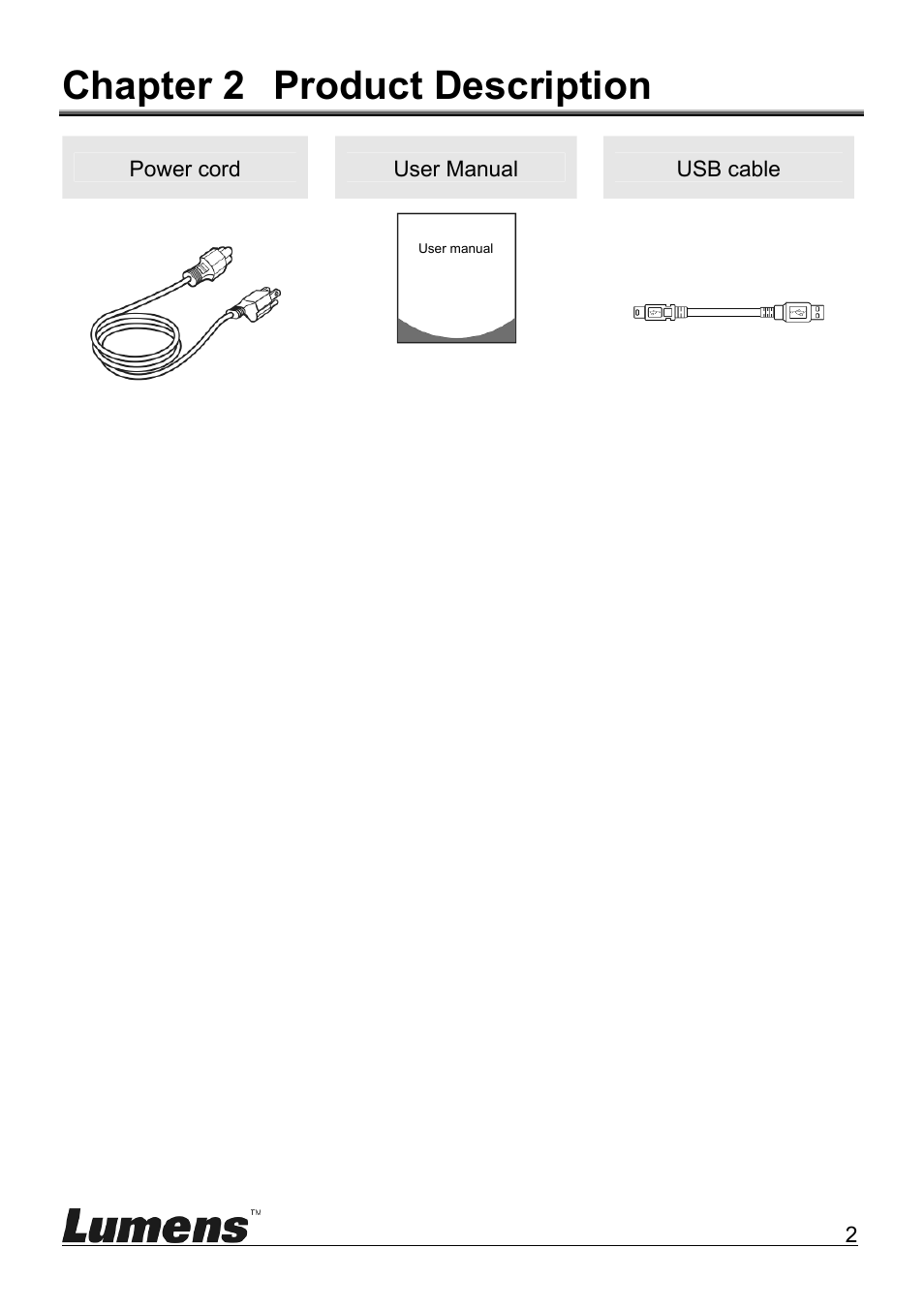 Chapter 2 product description | Lumens Technology CT-S50 User Manual | Page 4 / 19