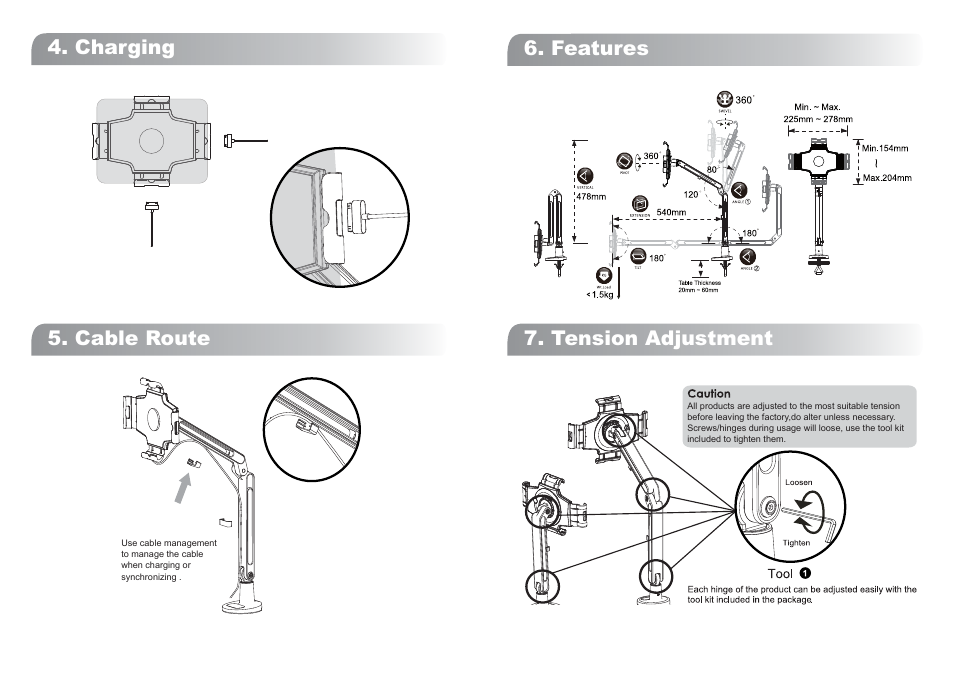 Cable route, Charging, Tension adjustment 6. features | Lumens Technology CT-I30 User Manual | Page 2 / 2